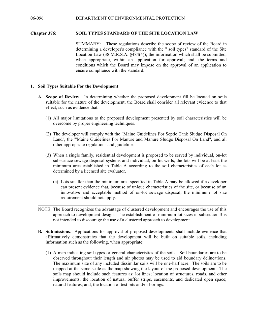 Chapter 376:SOIL TYPES STANDARD of the SITE LOCATION LAW