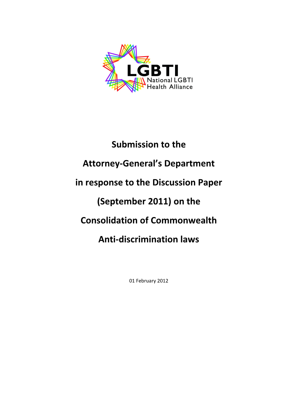 Submission on the Consolidation of Commonwealth Anti-Discrimination Laws - National LGBTI