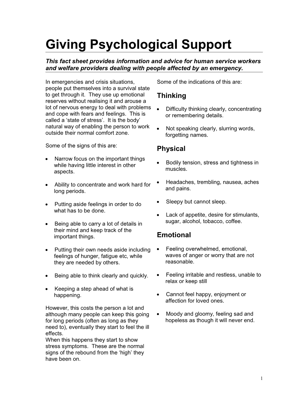 Giving Psychological Support