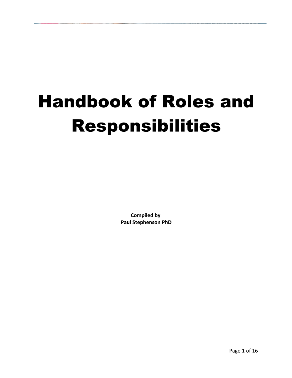 Handbook of Roles and Responsibilities