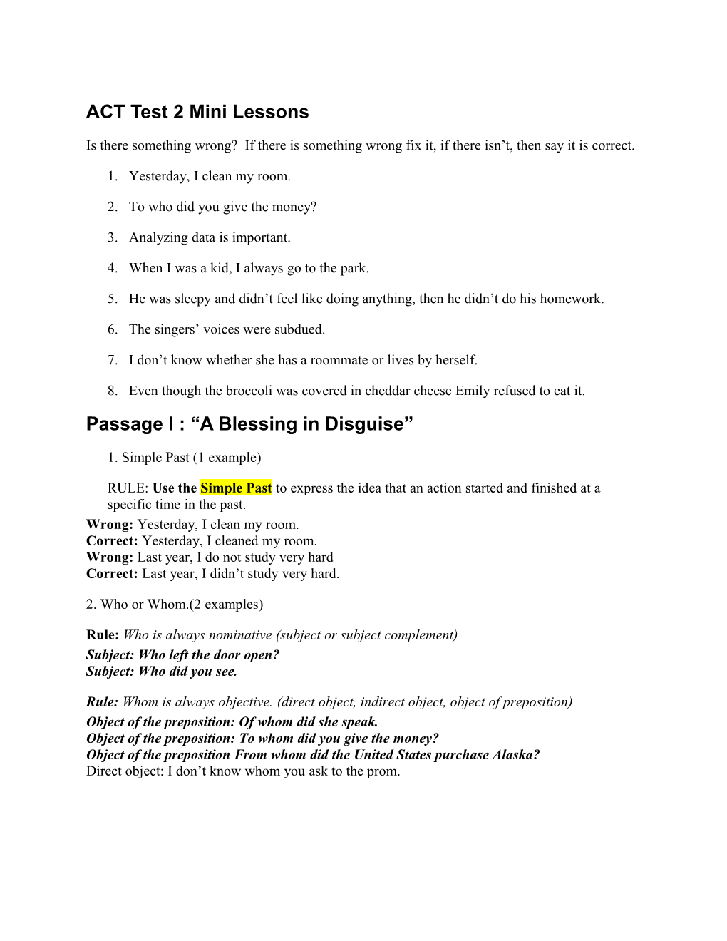 ACT Test 2 Mini Lessons