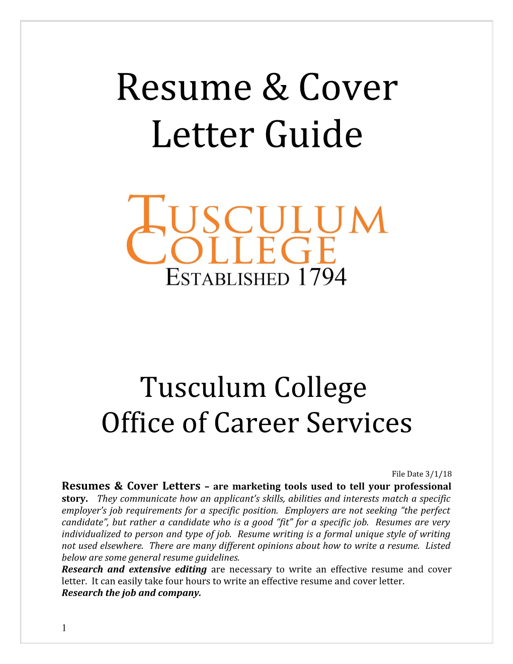 Resume & Cover Letter Guide