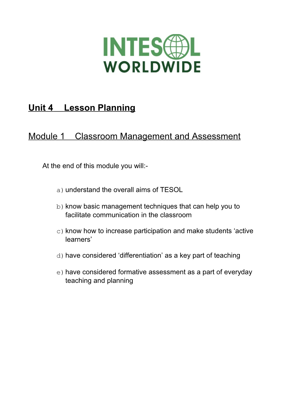 Unit 4Lesson Planning