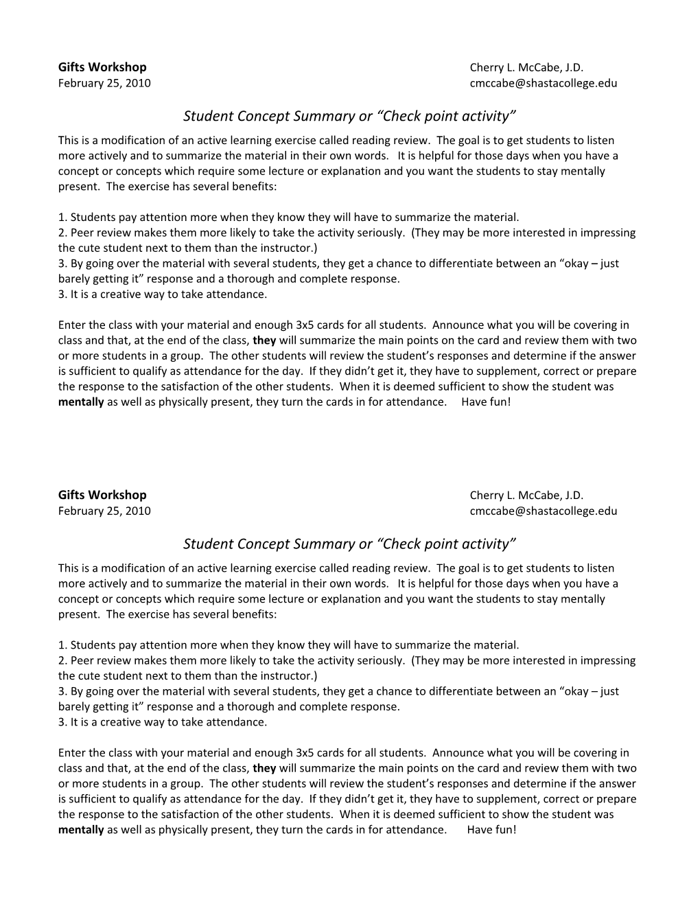 Student Concept Summary Or Check Point Activity