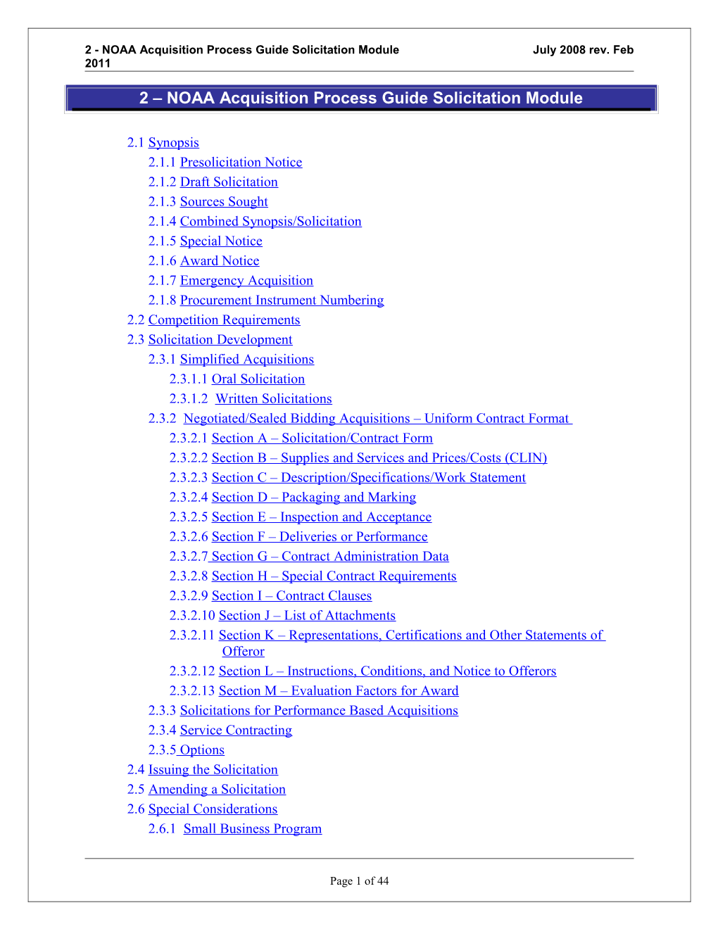 2 - NOAA Acquisition Process Guide Solicitation Module July 2008 Rev. Feb 2011