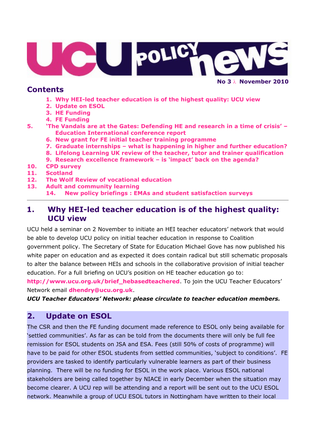 Why HEI-Led Teacher Education Is of the Highest Quality: UCU View