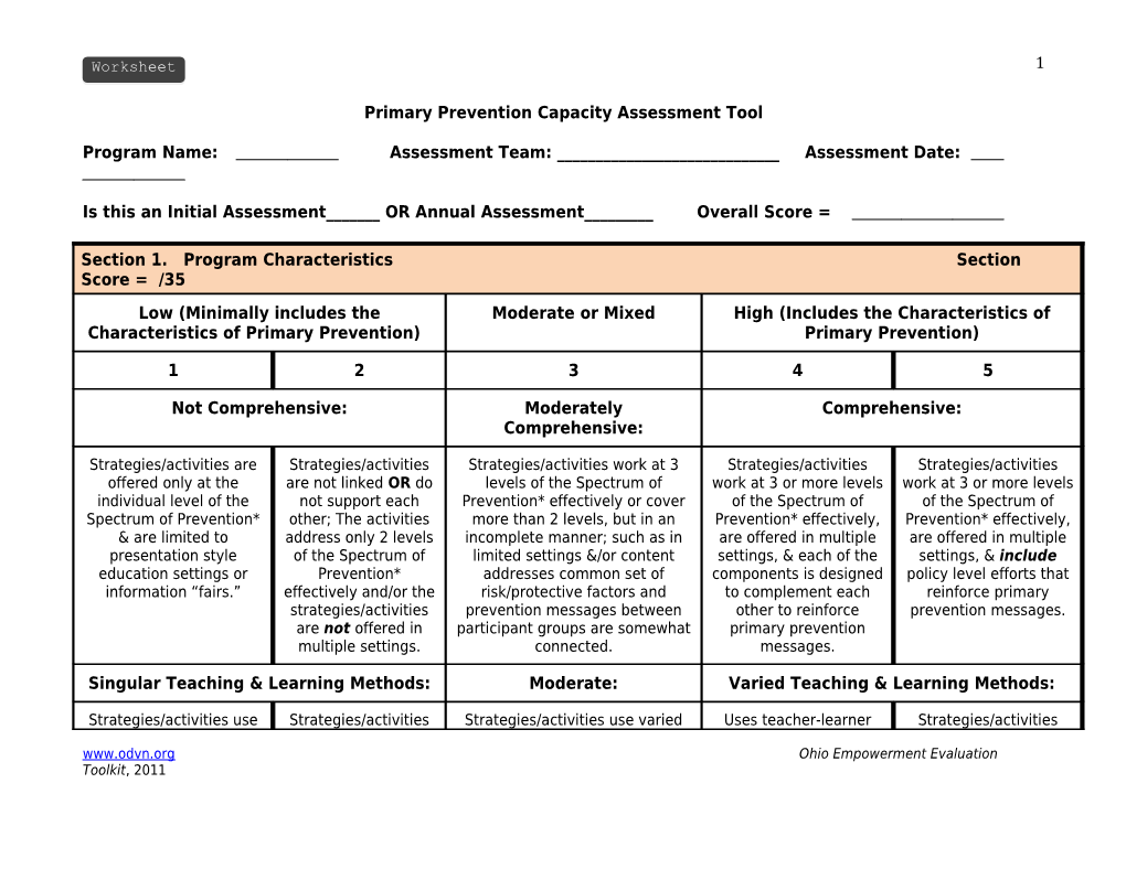 Primary Prevention Capacity Assessment Tool