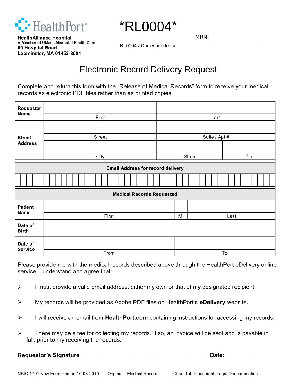 Electronic Record Delivery Request