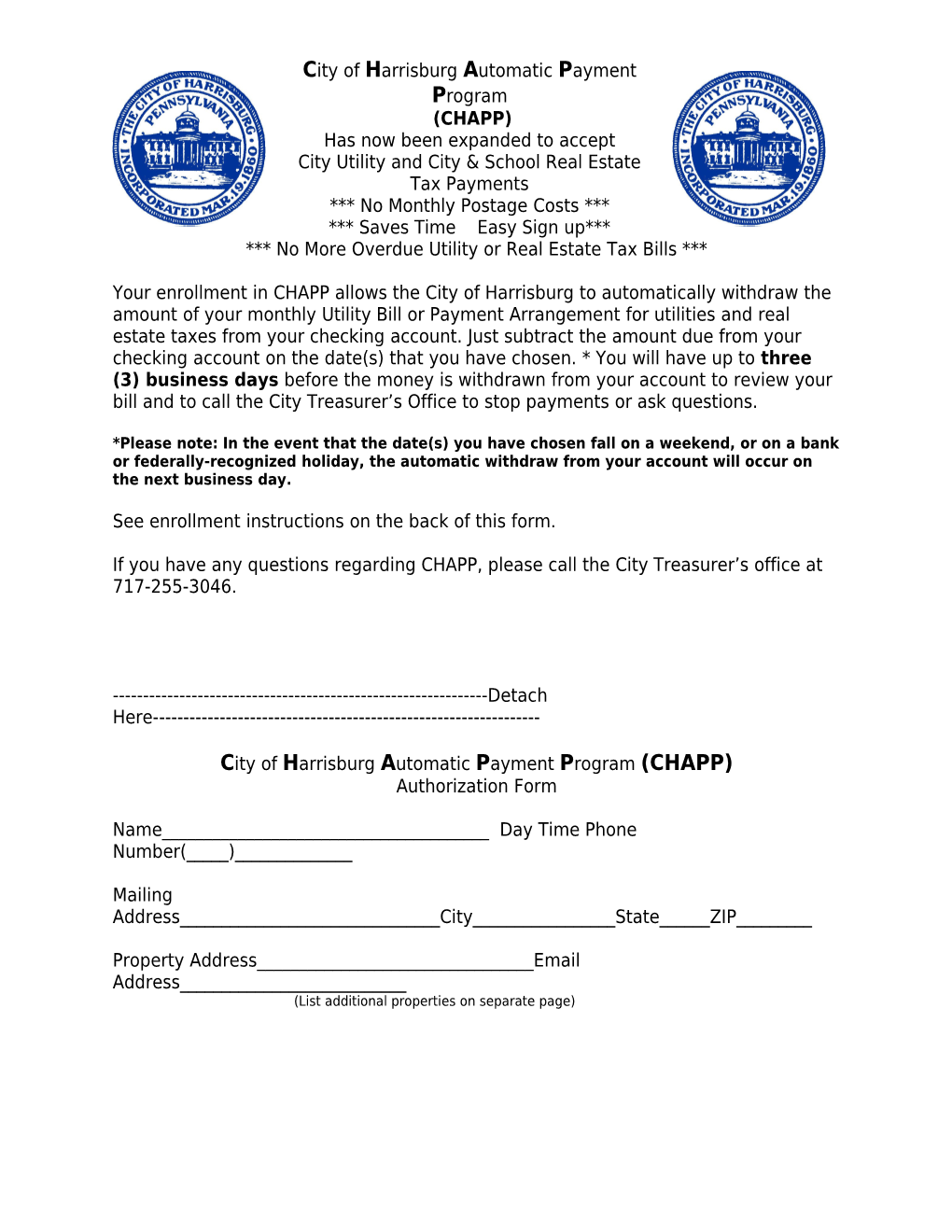 City of Harrisburg Automatic Payment Program