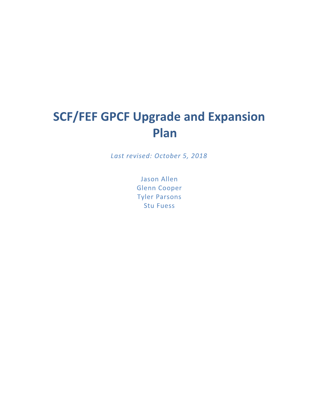 SCF/FEF GPCF Upgrade and Expansion Plan