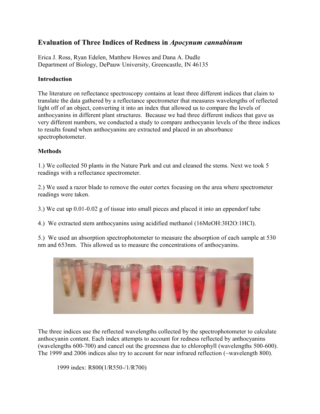 Evaluation of Three Indices of Redness in Apocynum Cannabinum