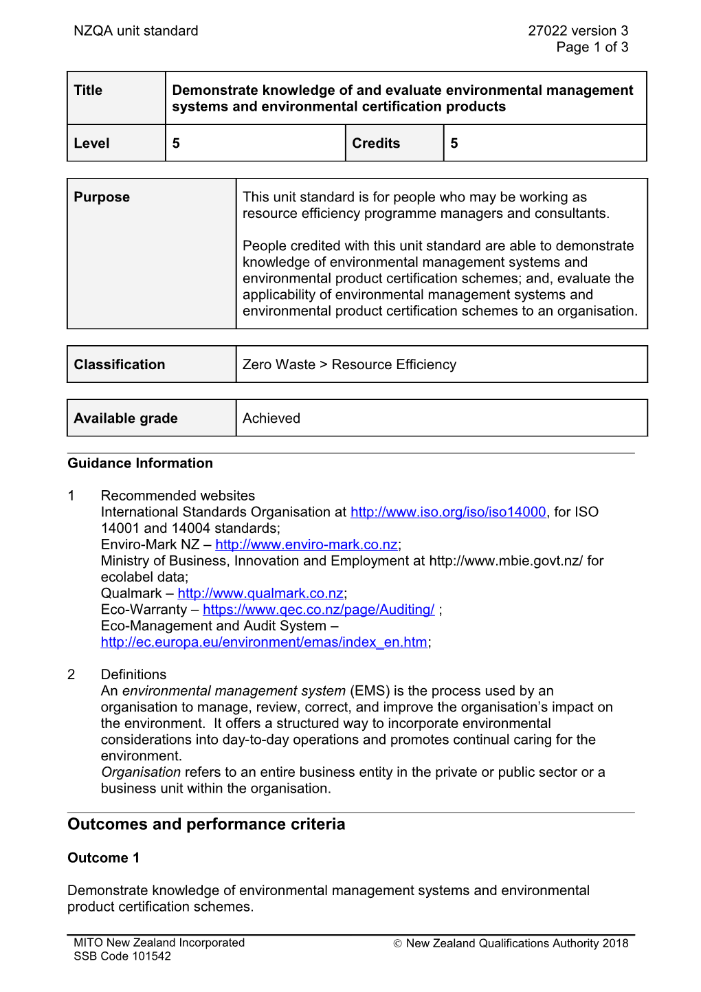 27022 Demonstrate Knowledge of and Evaluate Environmental Management Systems and Environmental