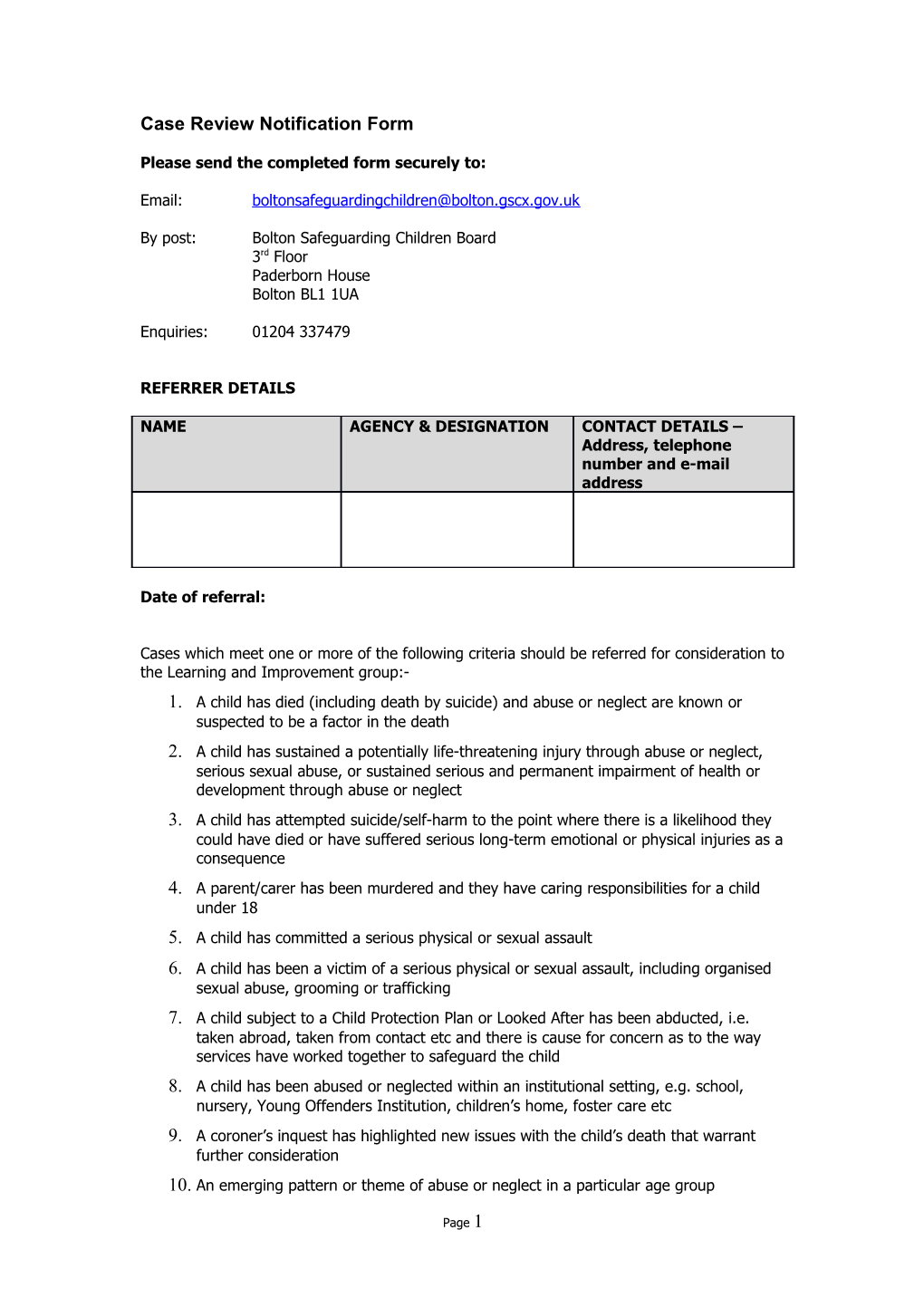 Case Review Notification Form