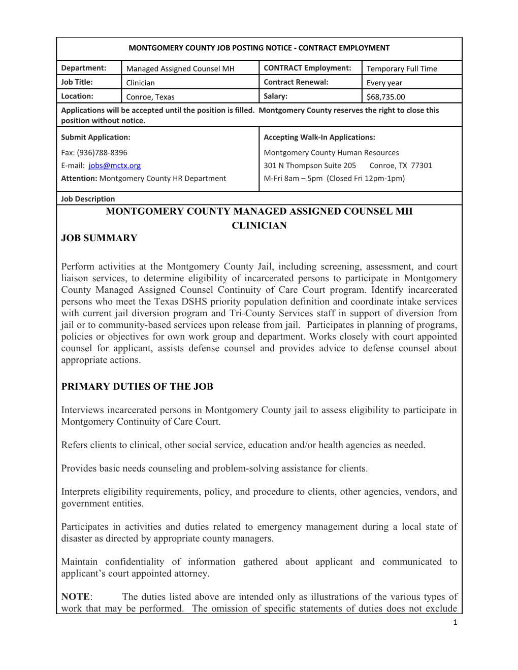 Montgomery County Job Posting Notice