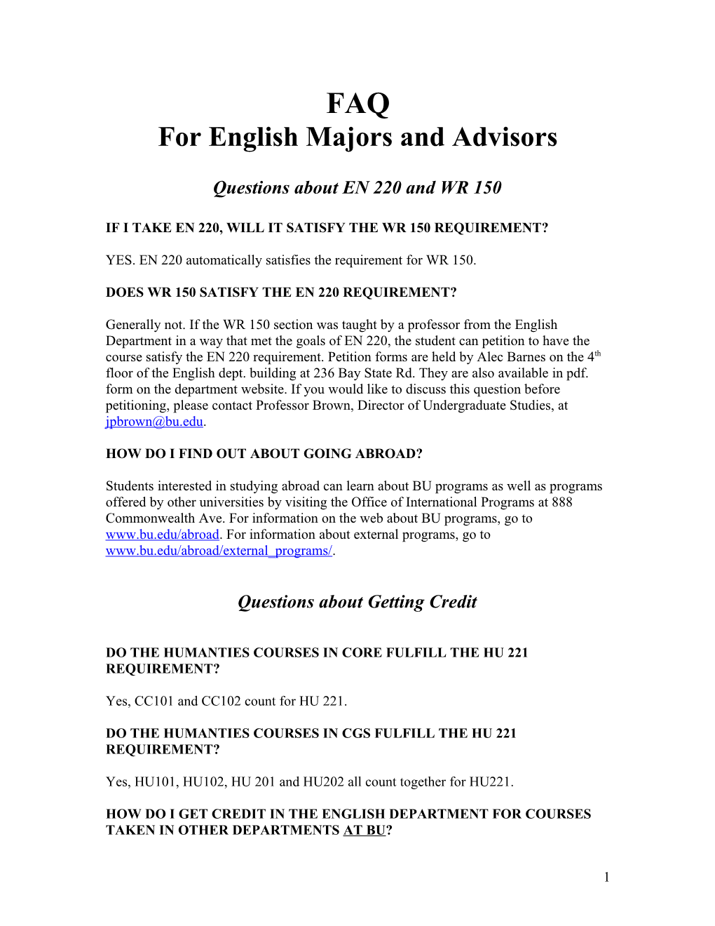 For English Majors and Advisors