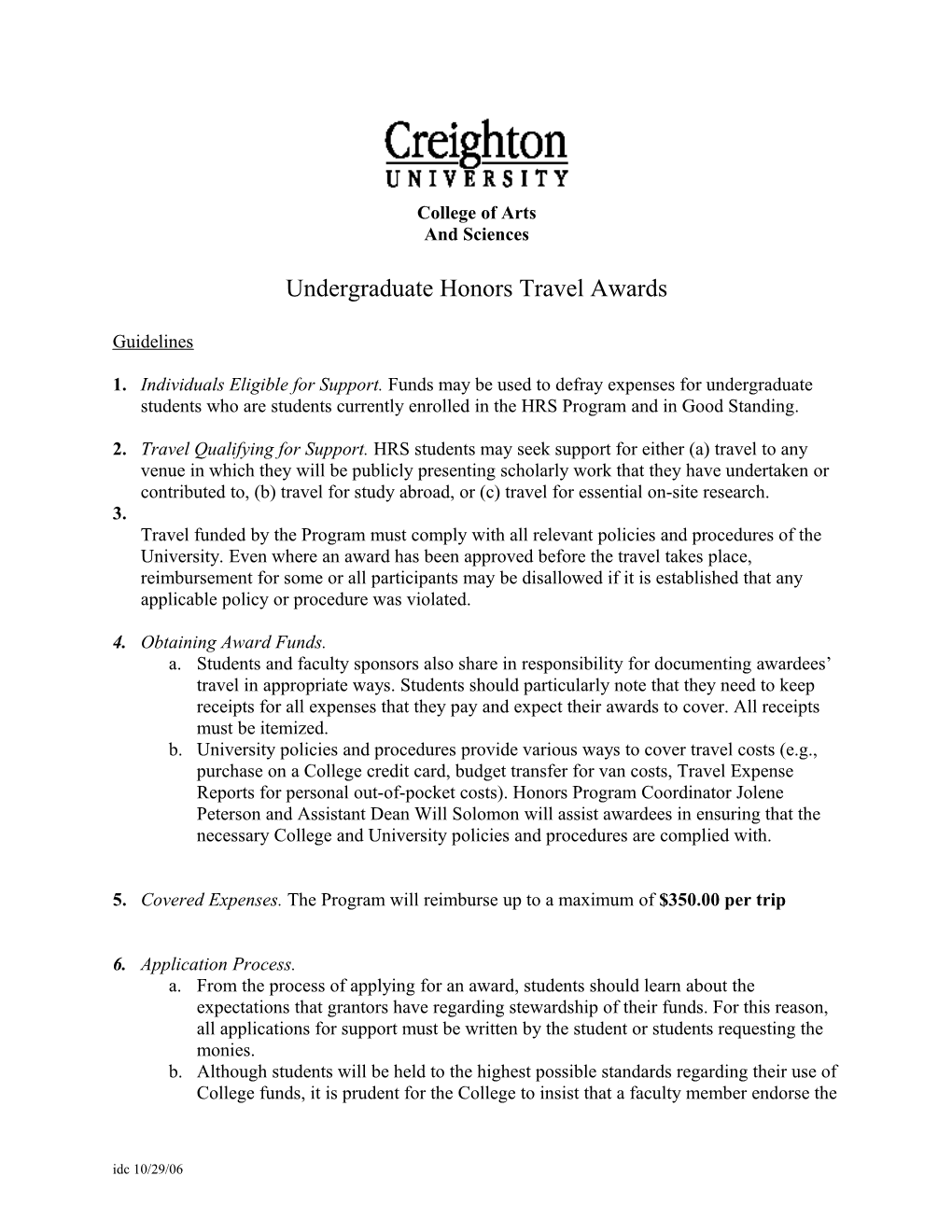 Undergraduate Travel Awards