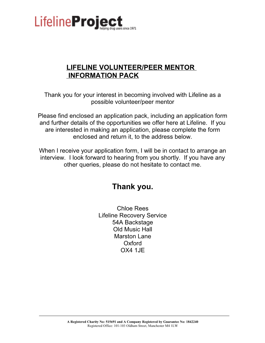 Lifeline Volunteer Information Pack
