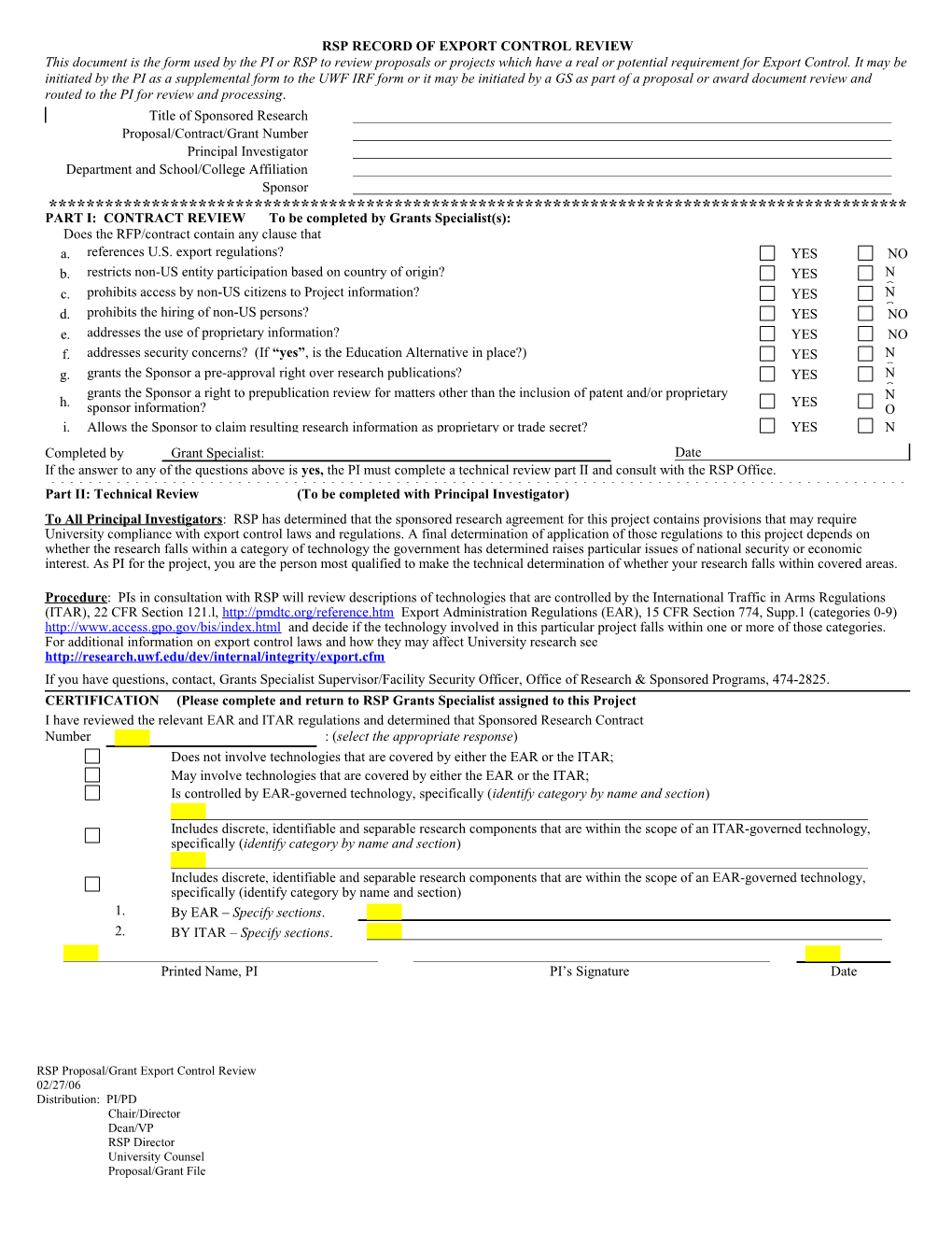 Oraa Record of Export Control Review