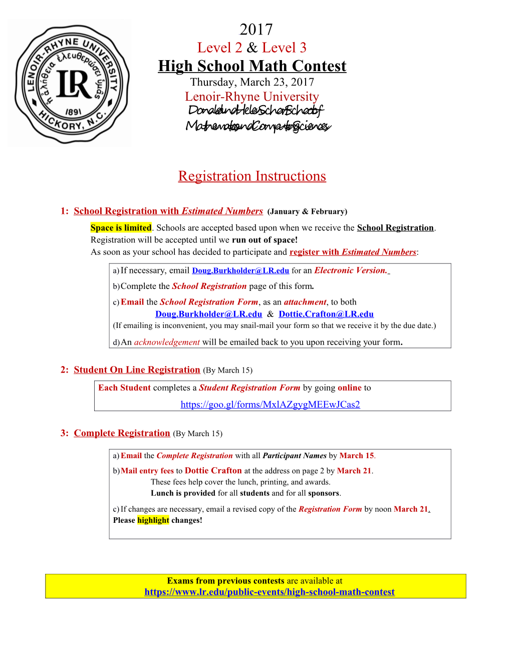 NCCTM State High School Mathematics Contest