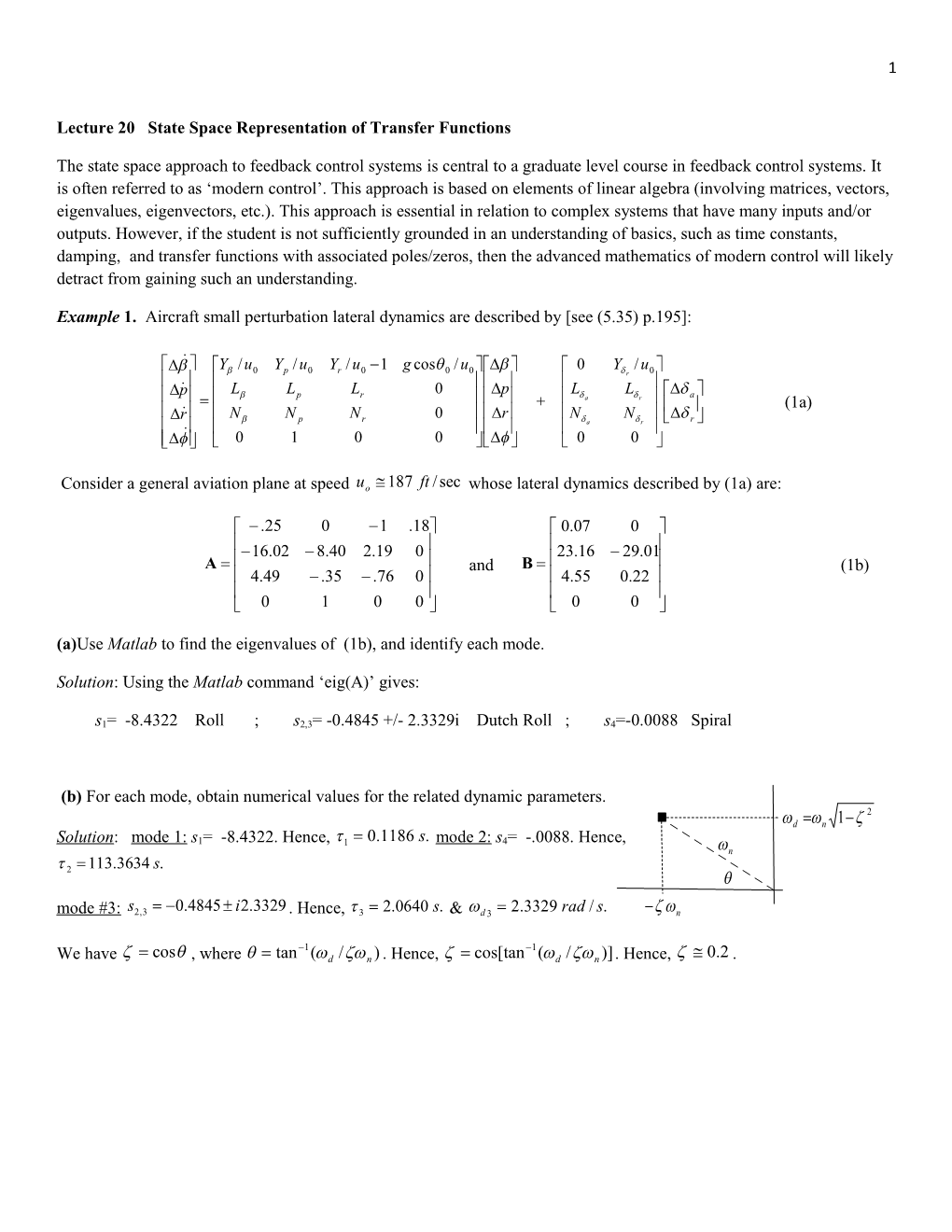 Lecture 20 State Space Representation of Transfer Functions