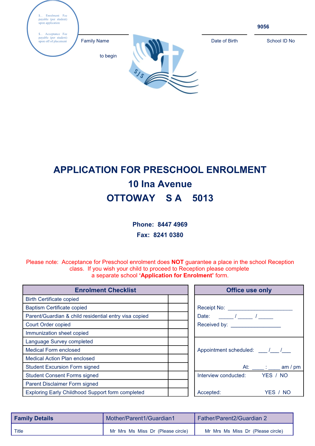 Application Forpreschool Enrolment