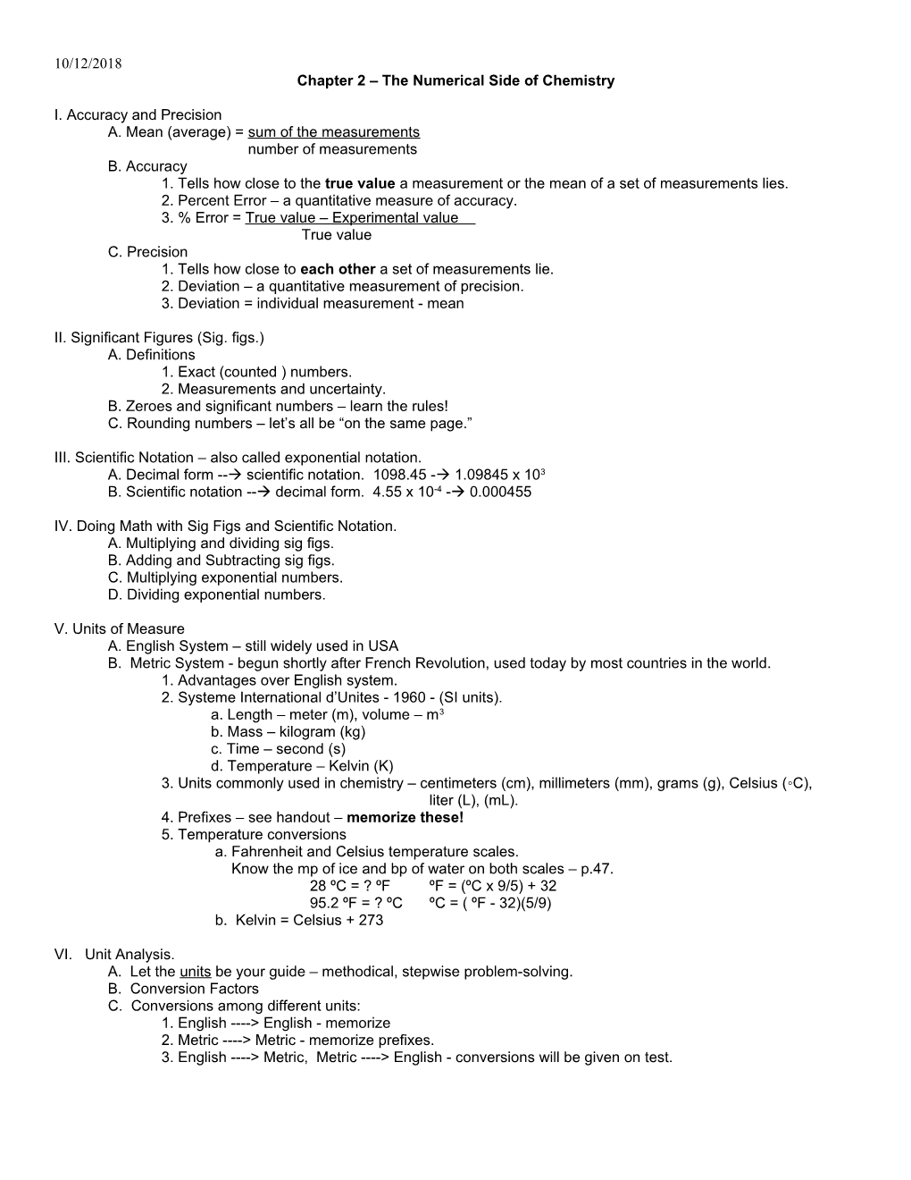 Chapter 2 the Numerical Side of Chemistry