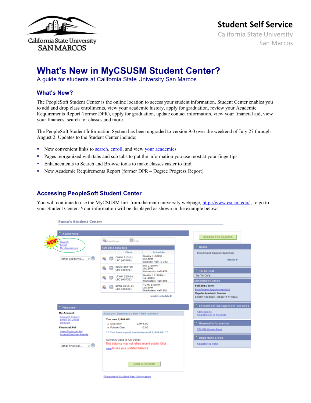 What's New in Mycsusm Student Center?