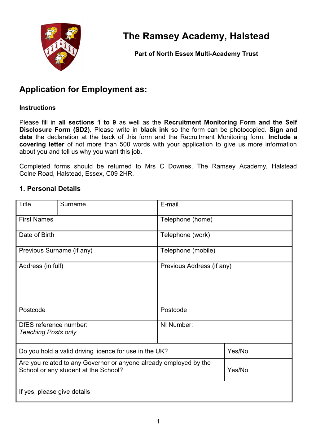Application for Employment As
