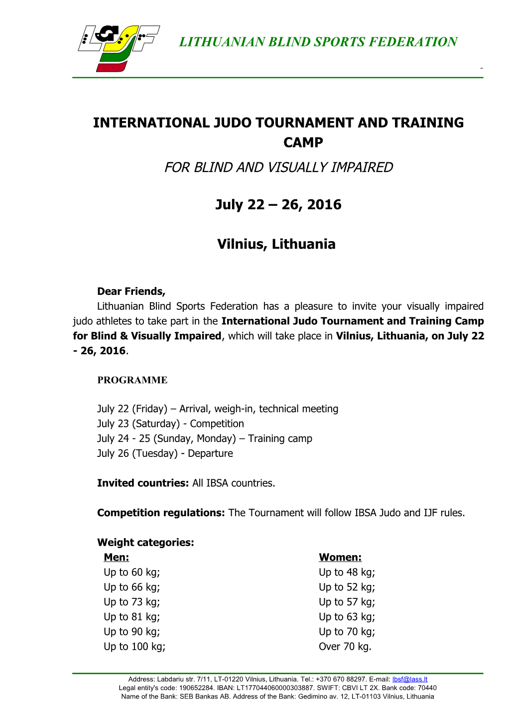 International Judo Tournament and Training Camp