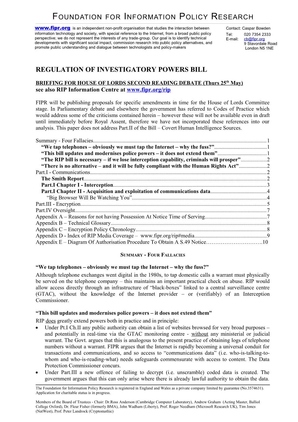 Regulation of Investigatory Powers Bill