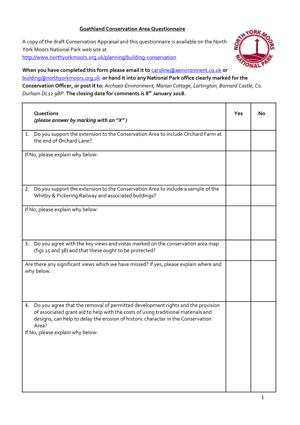 Goathland Conservation Area Questionnaire