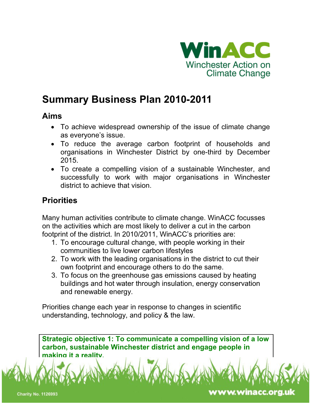 Summary Business Plan 2010-2011