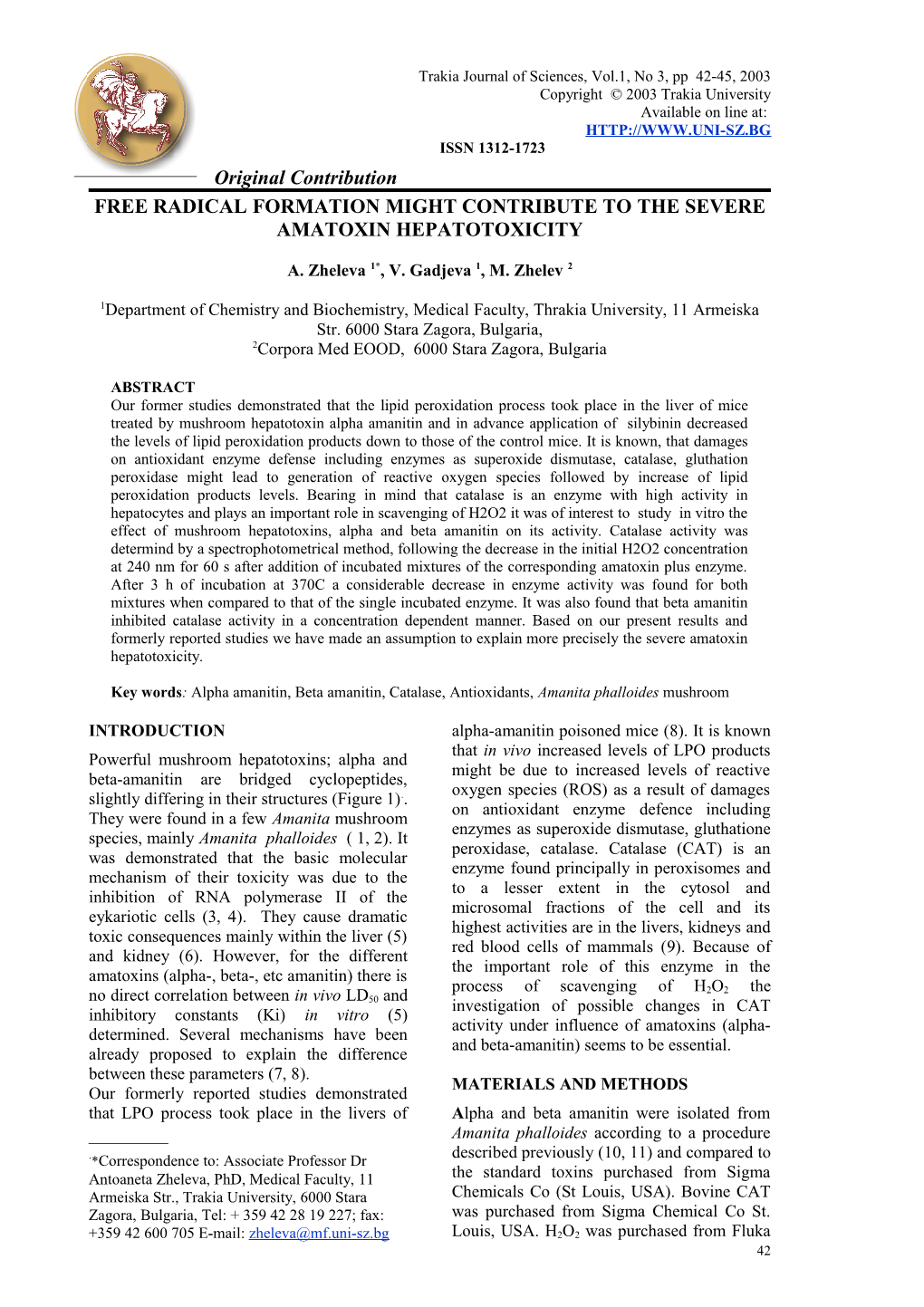 Trakia Journal of Sciences, Vol.1, No 3, Pp 42-45, 2003