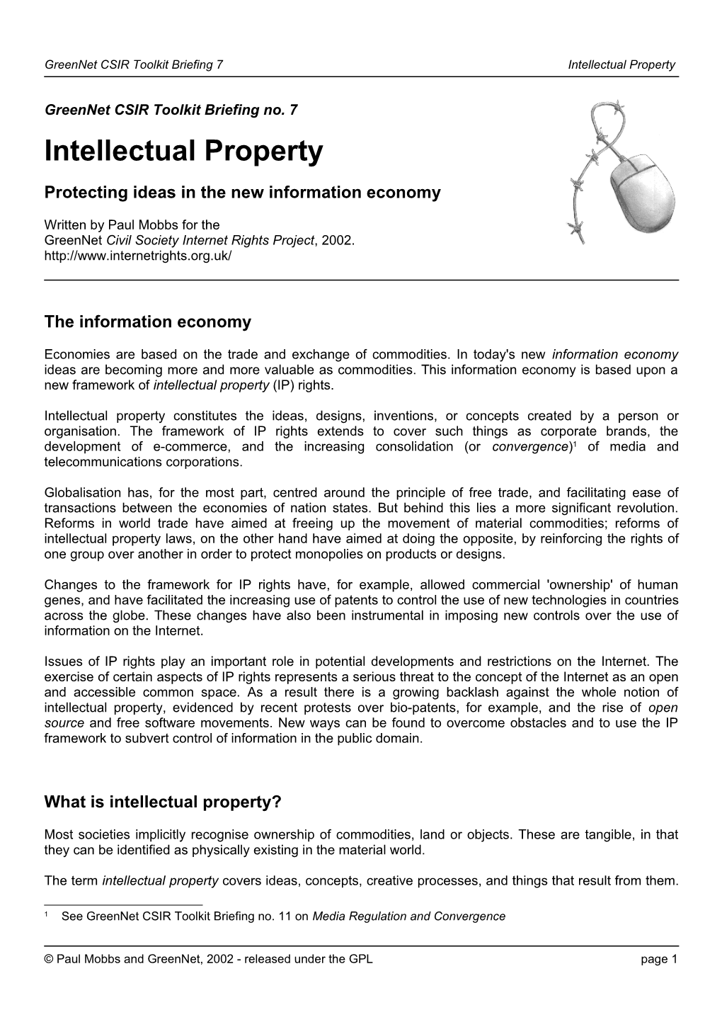 Greennet CSIR Toolkit Briefing 7Intellectual Property
