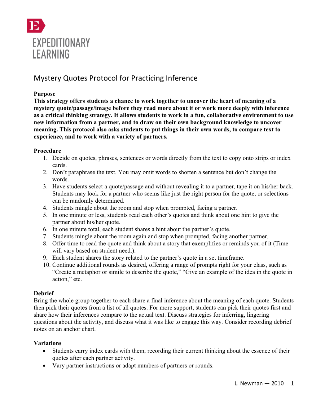 Mystery Quotes Protocol for Practicing Inference