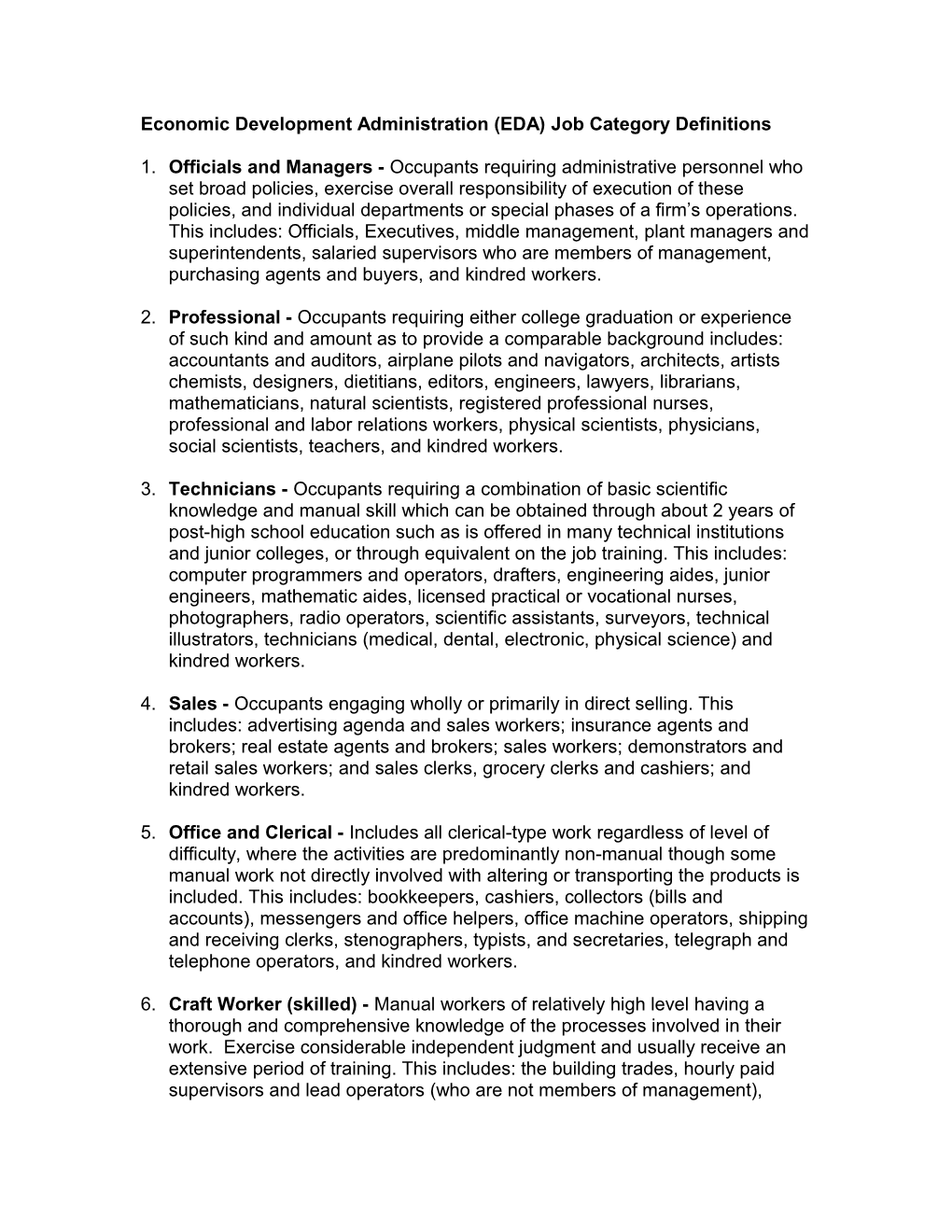 EDA Job Category Definitions