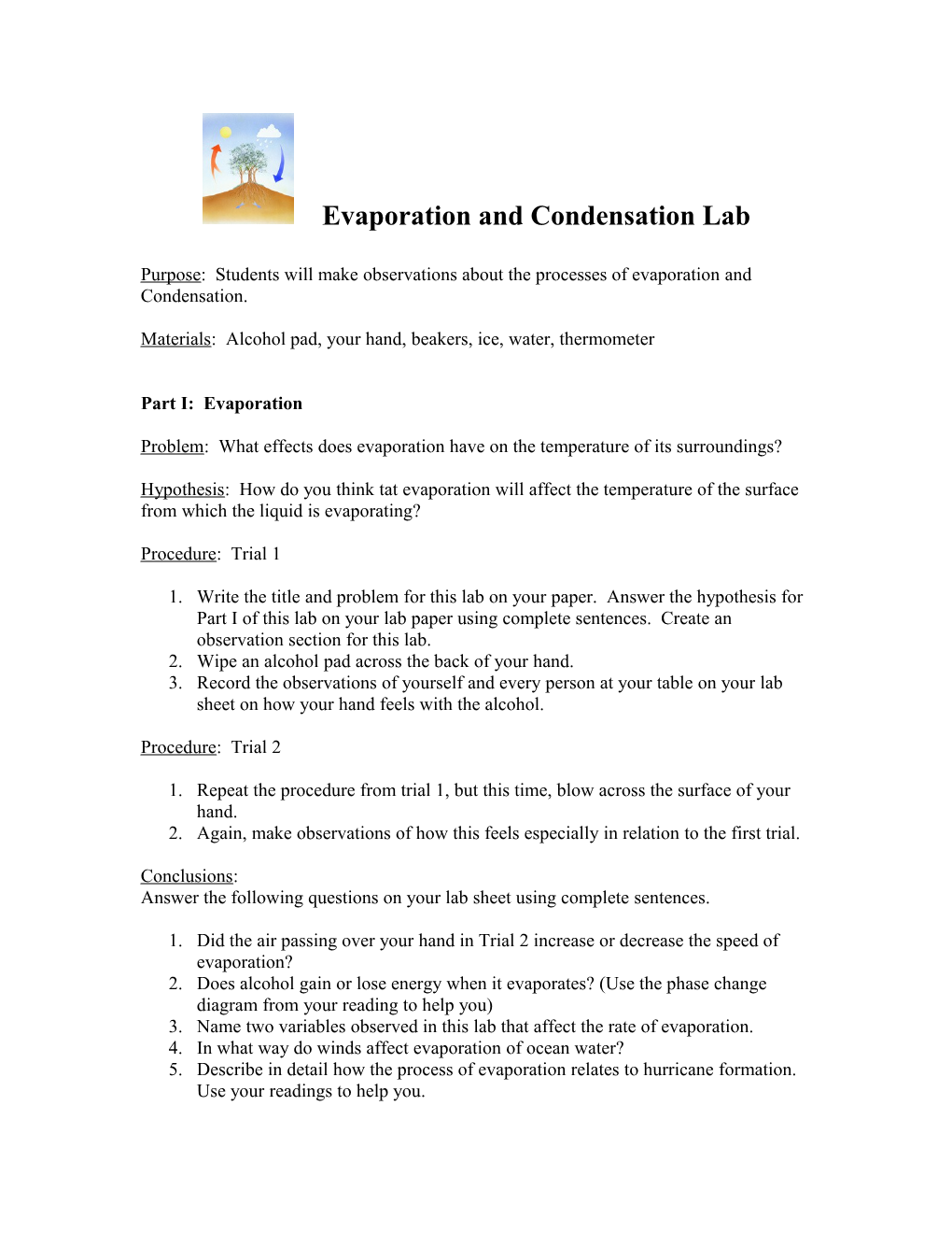 Evaporation and Condensation Lab
