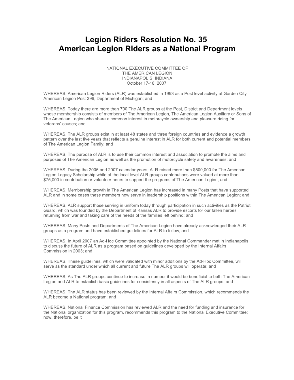 Legion Riders Resolution No