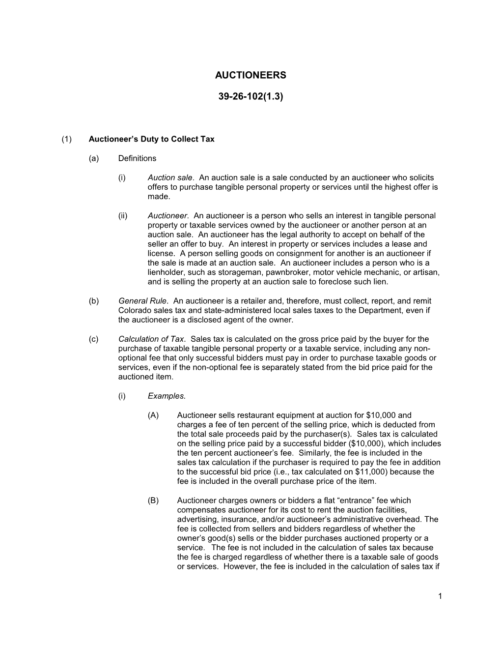 (1) Auctioneer S Duty to Collect Tax