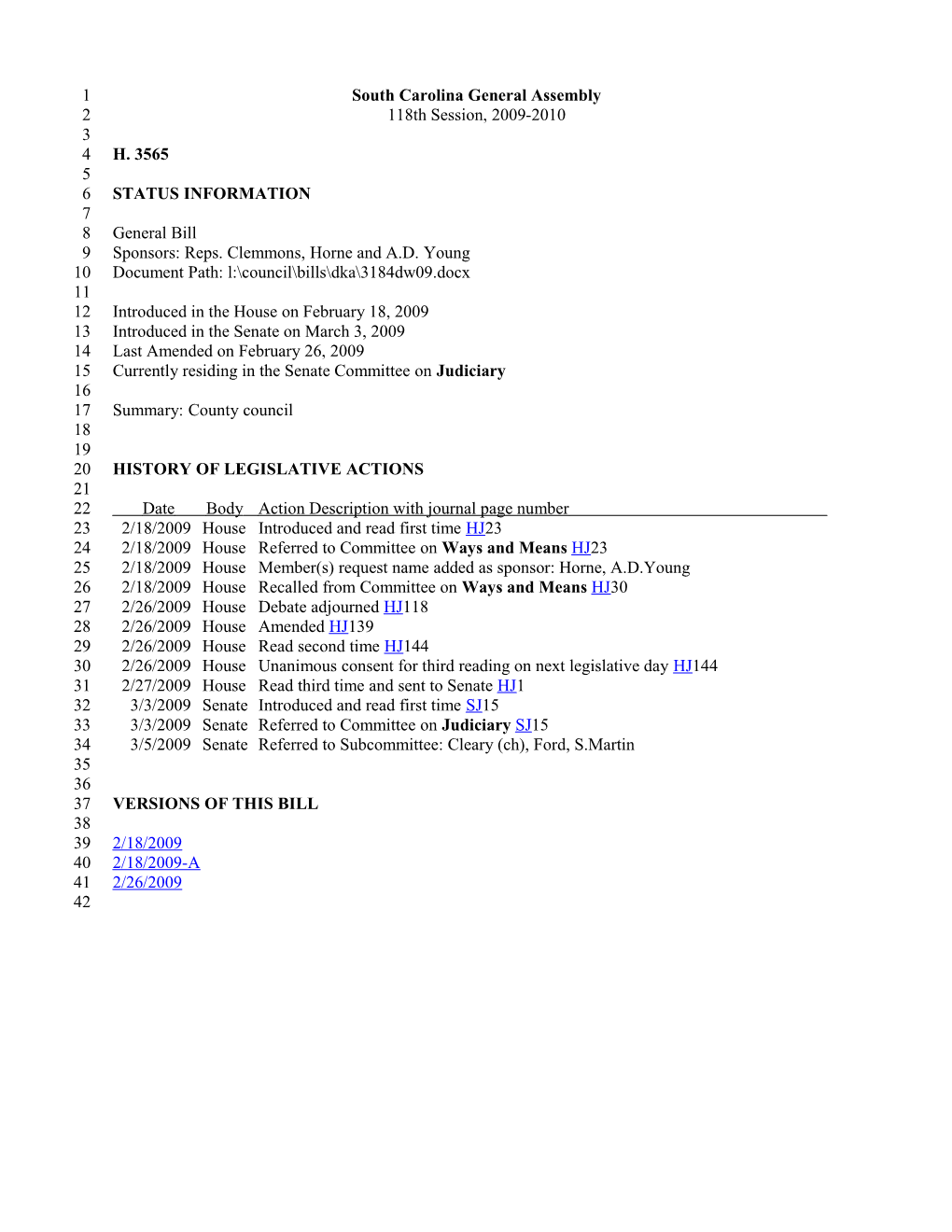 2009-2010 Bill 3565: County Council - South Carolina Legislature Online