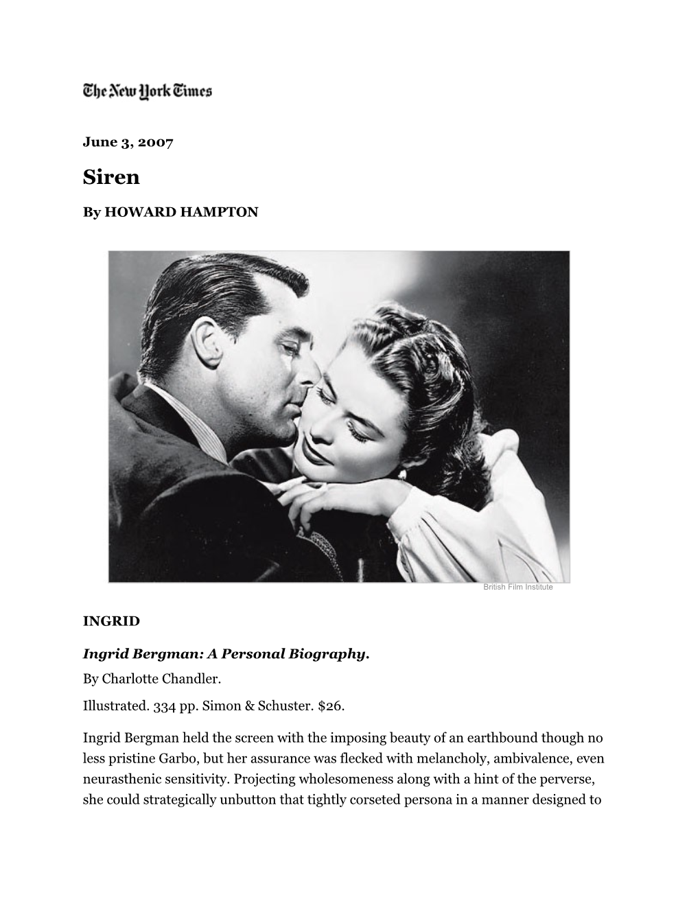 Ingrid Bergman: a Personal Biography