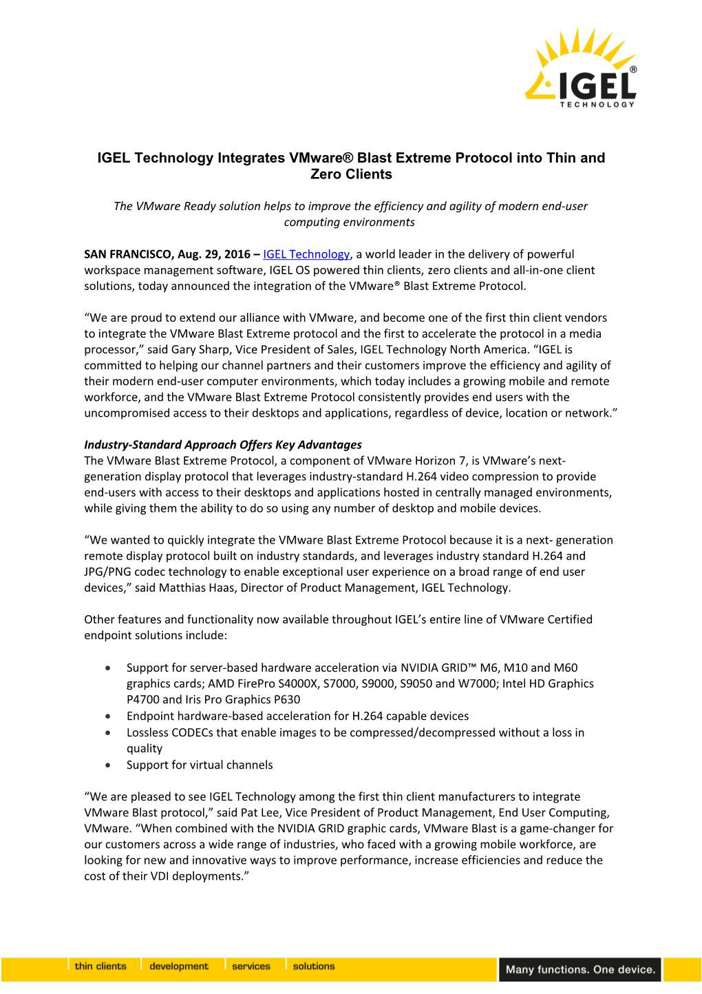 IGEL Technology Integrates Vmware Blast Extreme Protocol Into Thin and Zero Clients