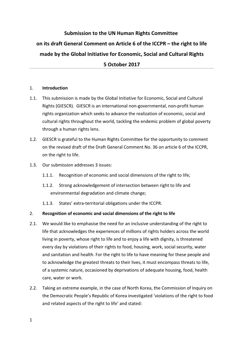 Submission to the UN Human Rights Committee