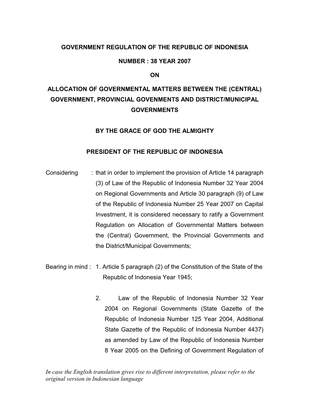 Government Regulation of the Republic of Indonesia