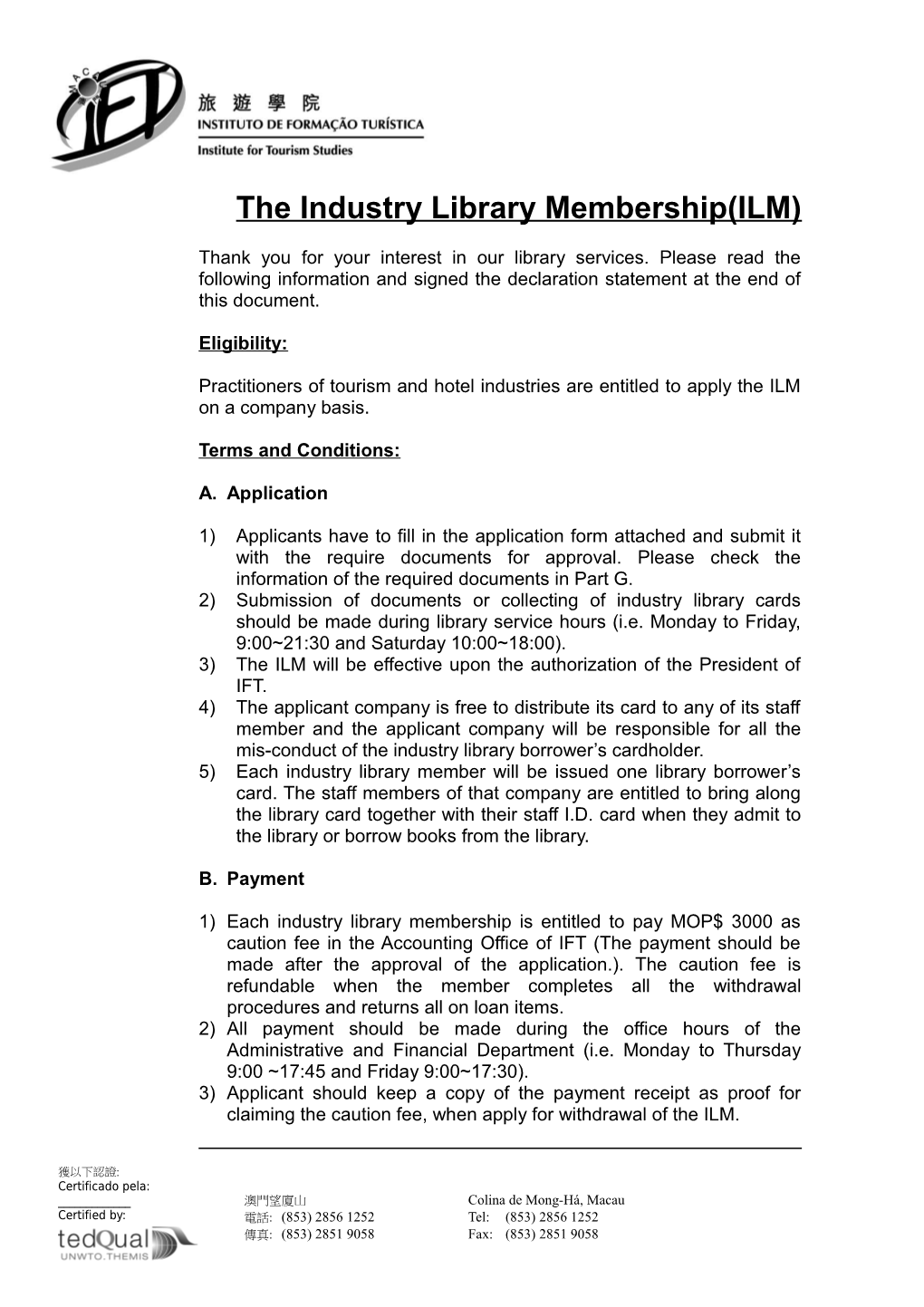 The Industry Library Membership(ILM)