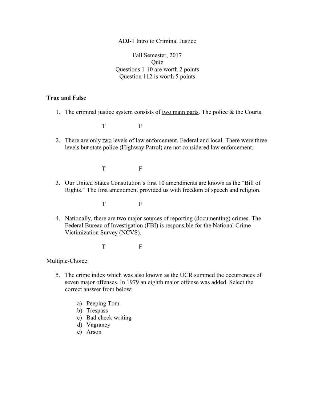 ADJ-1 Intro to Criminal Justice