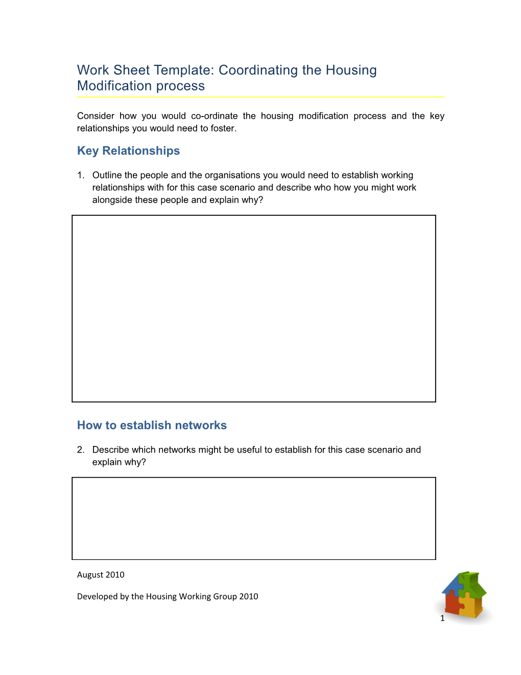 WORKSHEET Template: Coordinating the Housing Modification Process