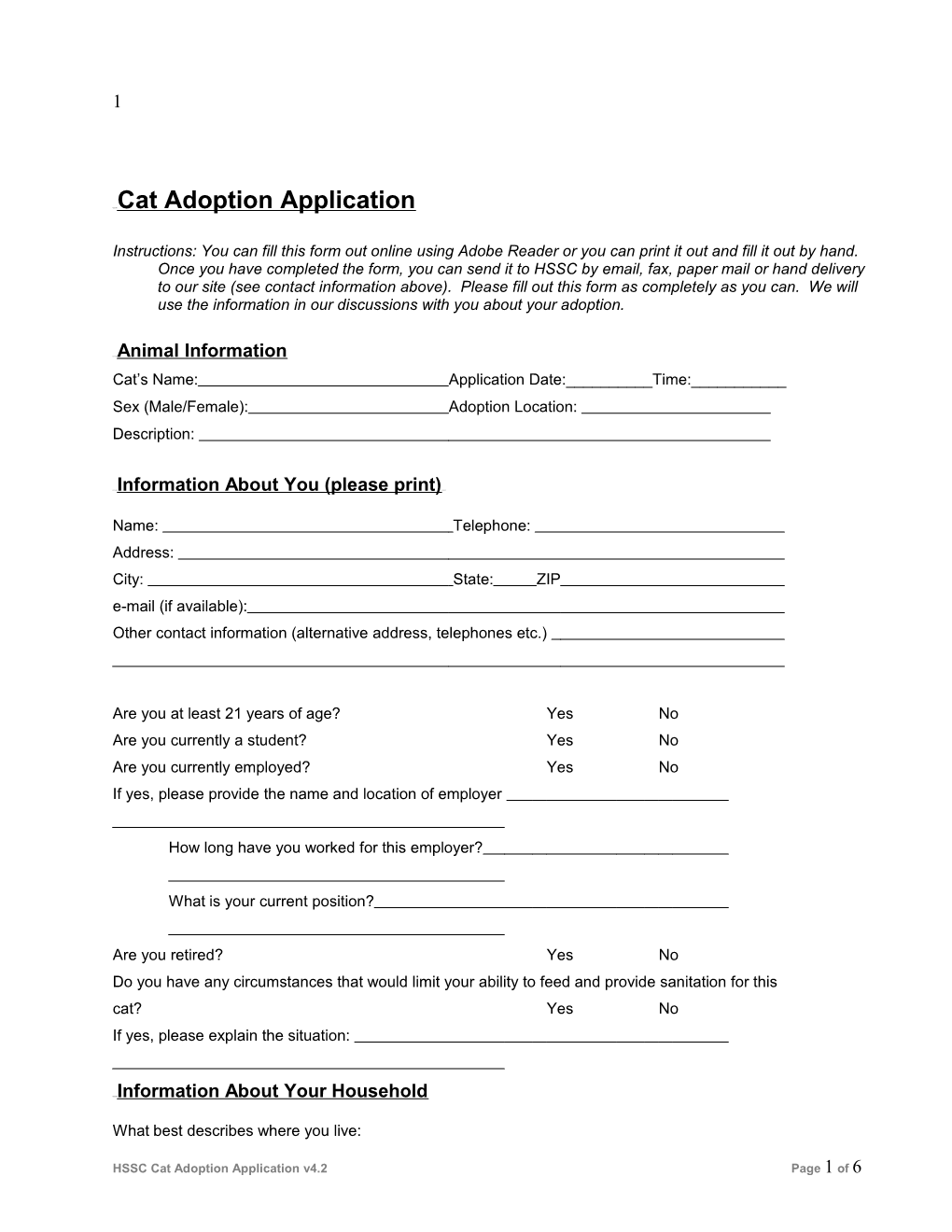 UUUU Cat Adoption Application