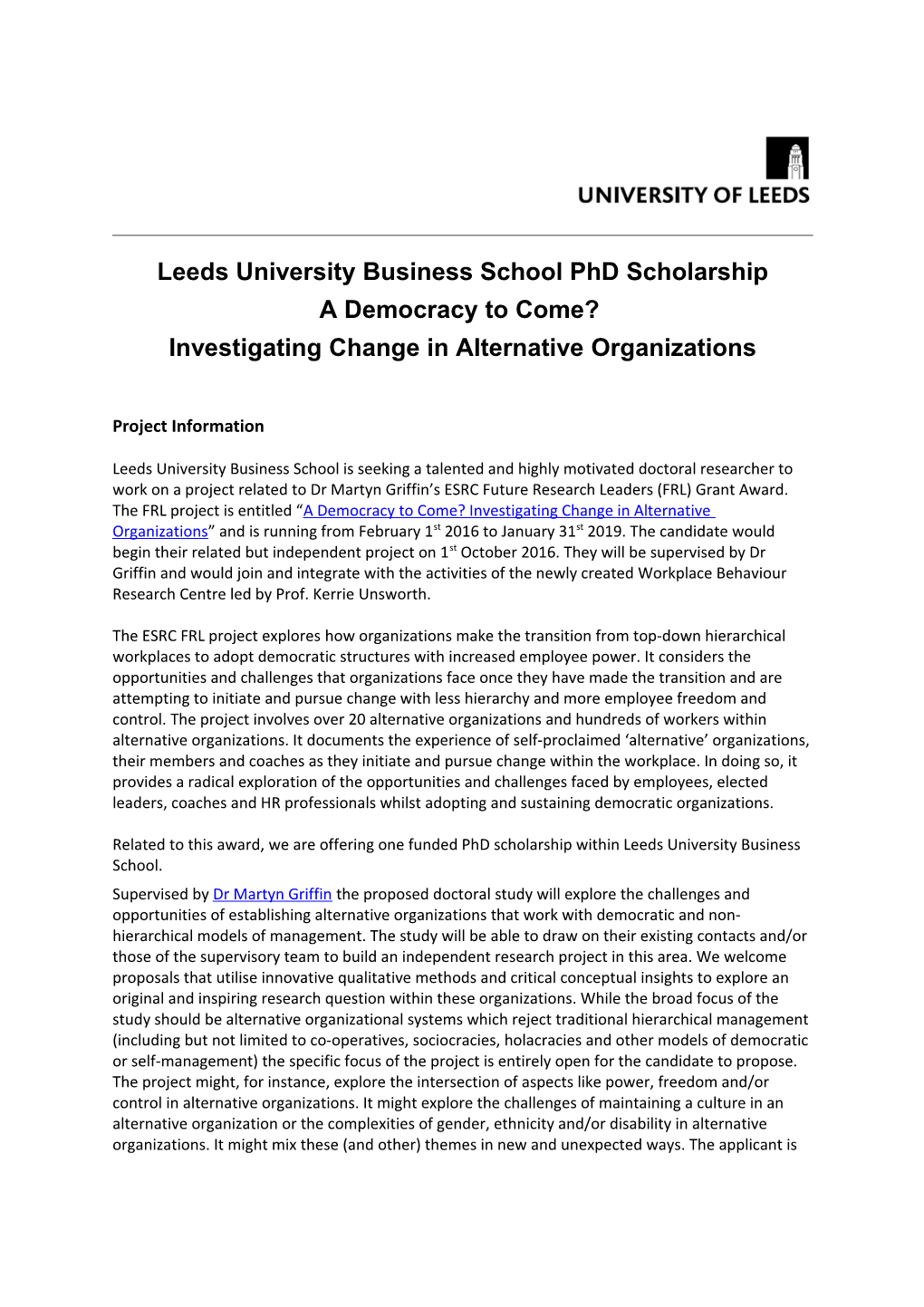 Leeds University Business School Phd Scholarship