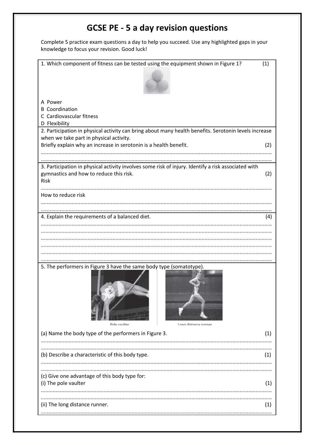GCSE PE - 5 a Day Revision Questions